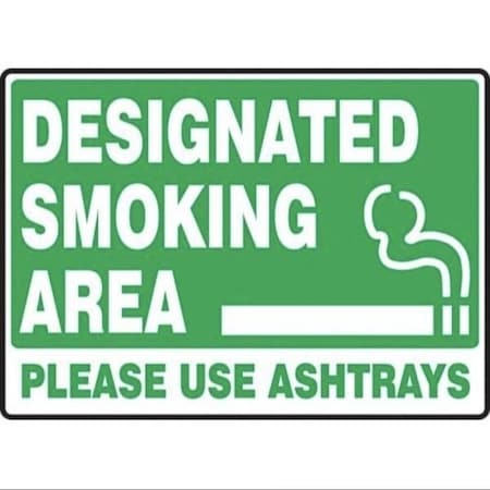 Accuform Designated Smoking Area - Please Use Ashtrays, Plastic, 10 in x 14 in, Mounting Holes MSMK967VP